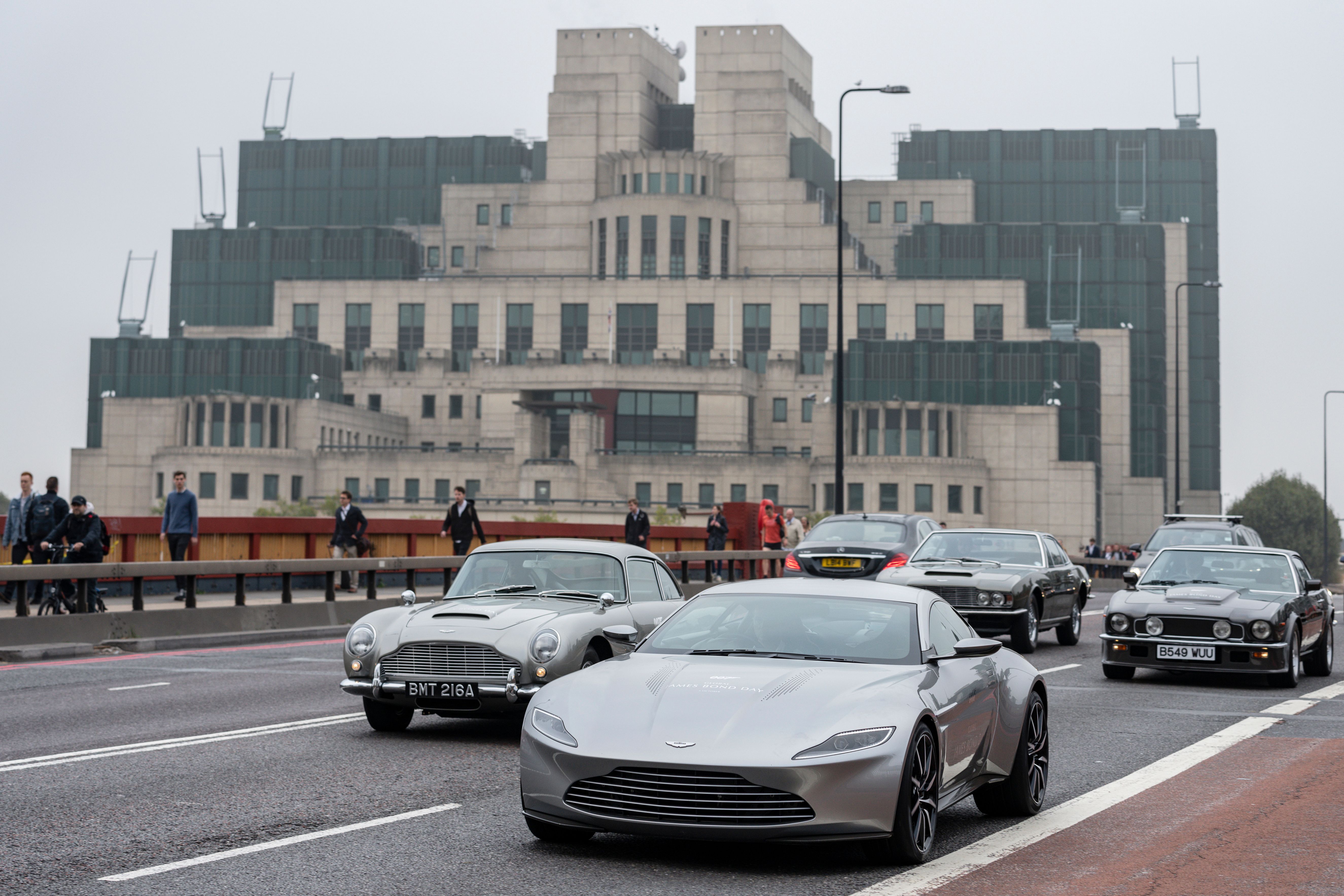 007 Aston Martins cruise London.