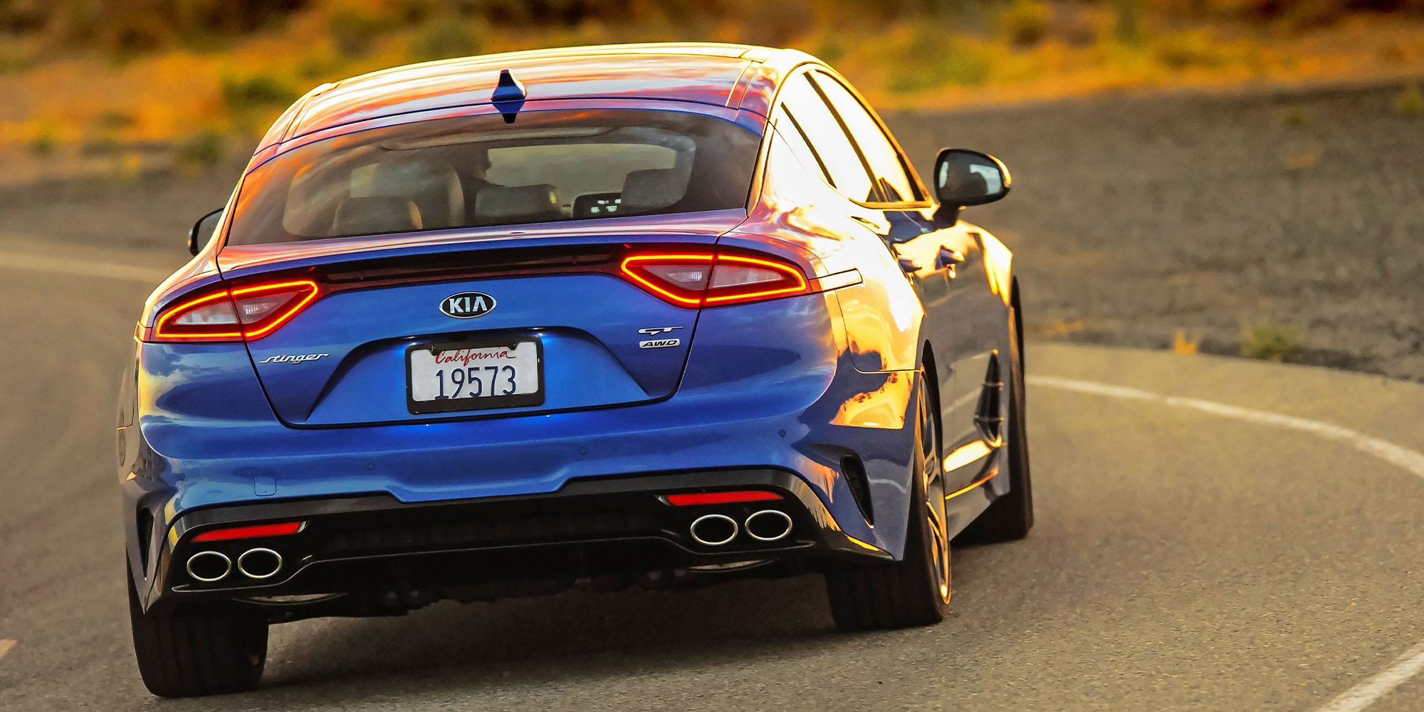 The rear of a blue Stinger GT