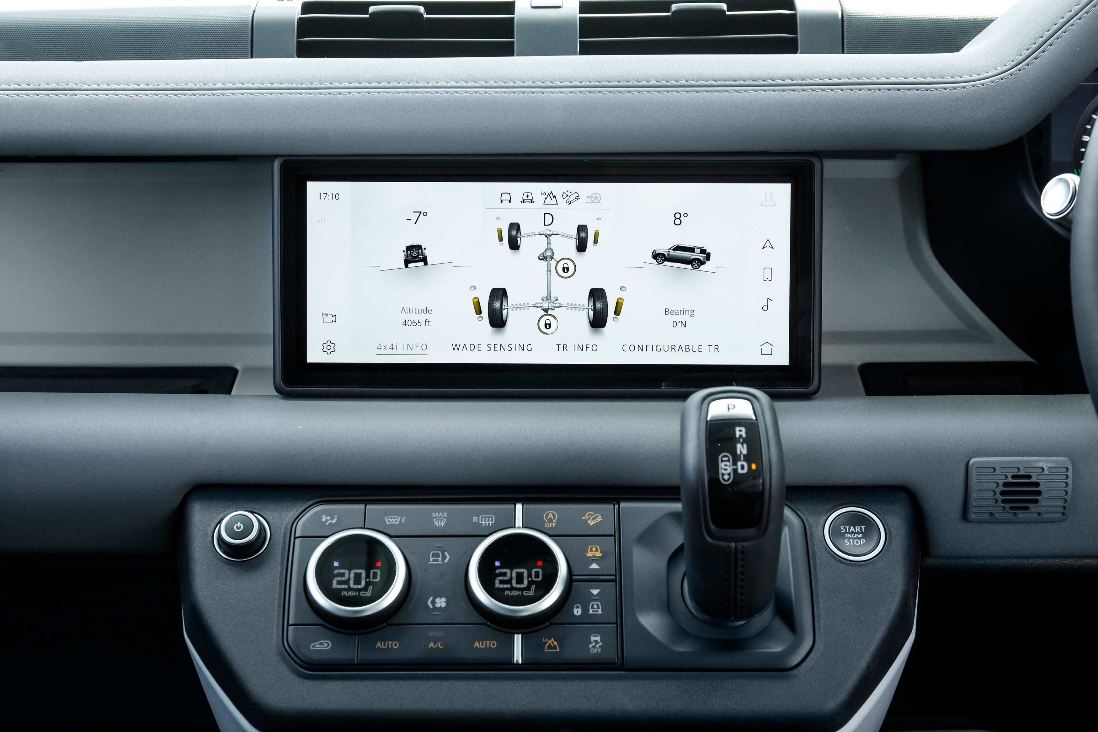 The center control stack and infotainment system in the Defender