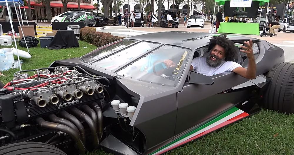 Lamborghini Espada rat rod with owner Elo behind the wheel