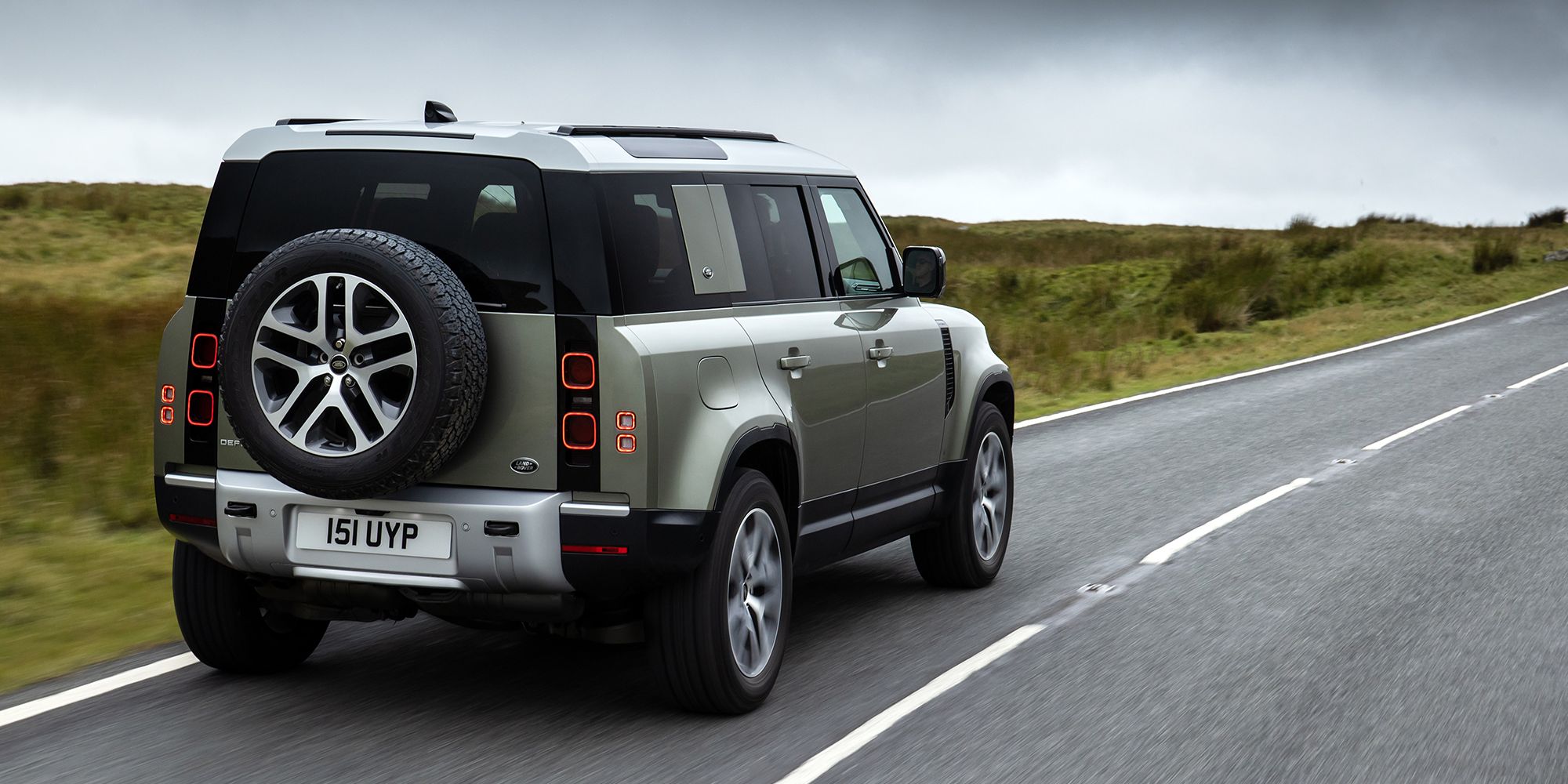 The rear of the new Defender 110 on the move