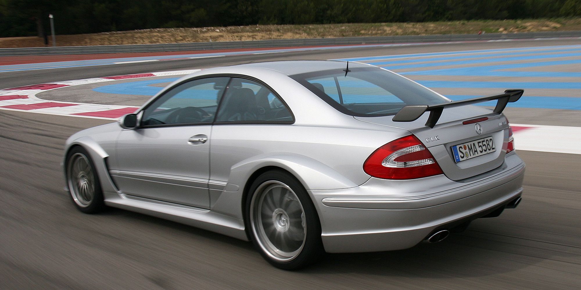 Rear 3/4 view of the CLK AMG DTM on track
