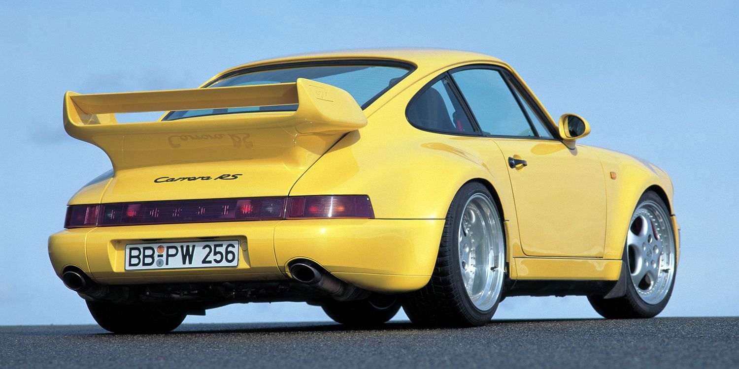 The rear of the Carrera RS 3.8 in yellow