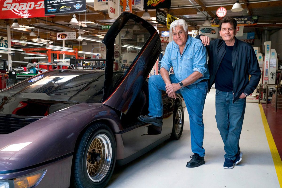 Jay Leno & Charlie Sheen With The Dodge M4S Turbo Interceptor