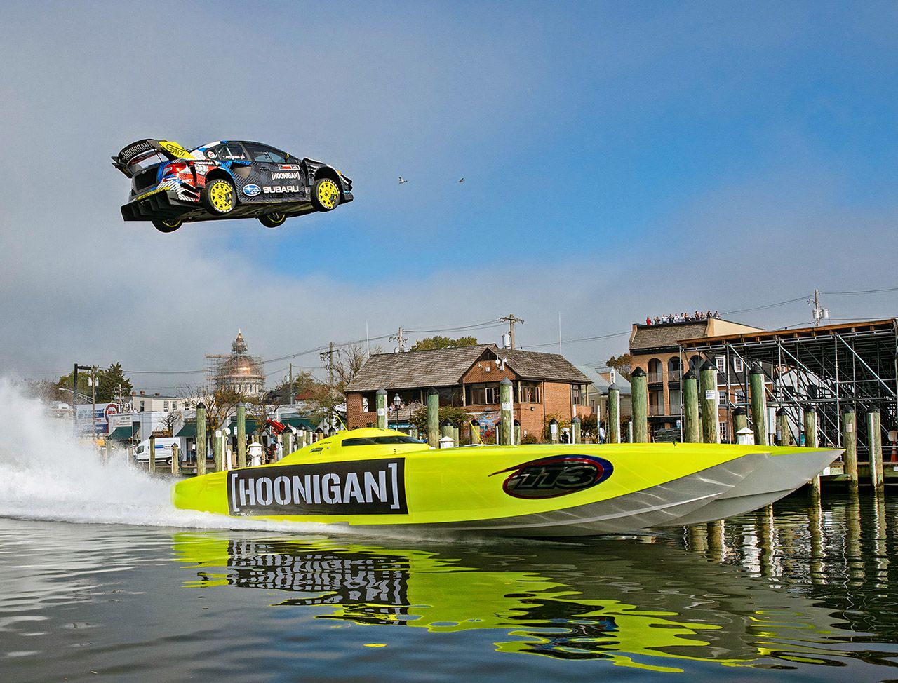 Travis Pastrana Gymkhana Subaru WRX STI Jumps boat