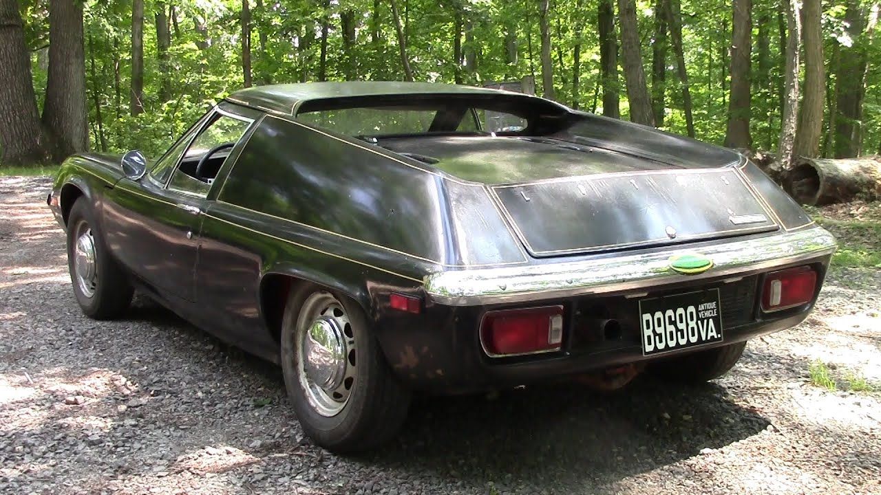 Black 1973 Lotus Europa on the road