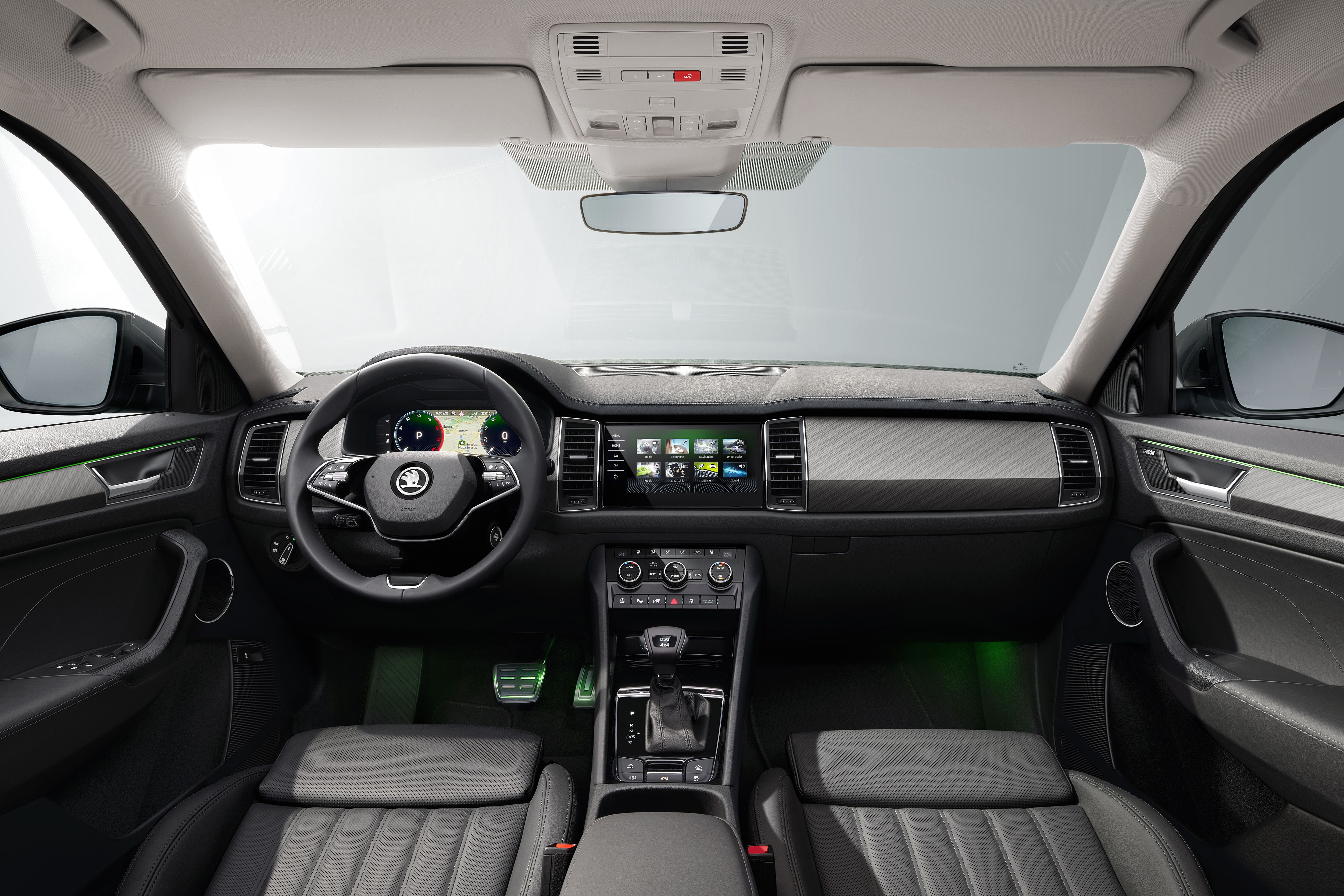 The interior of the Kodiaq, from the front seats