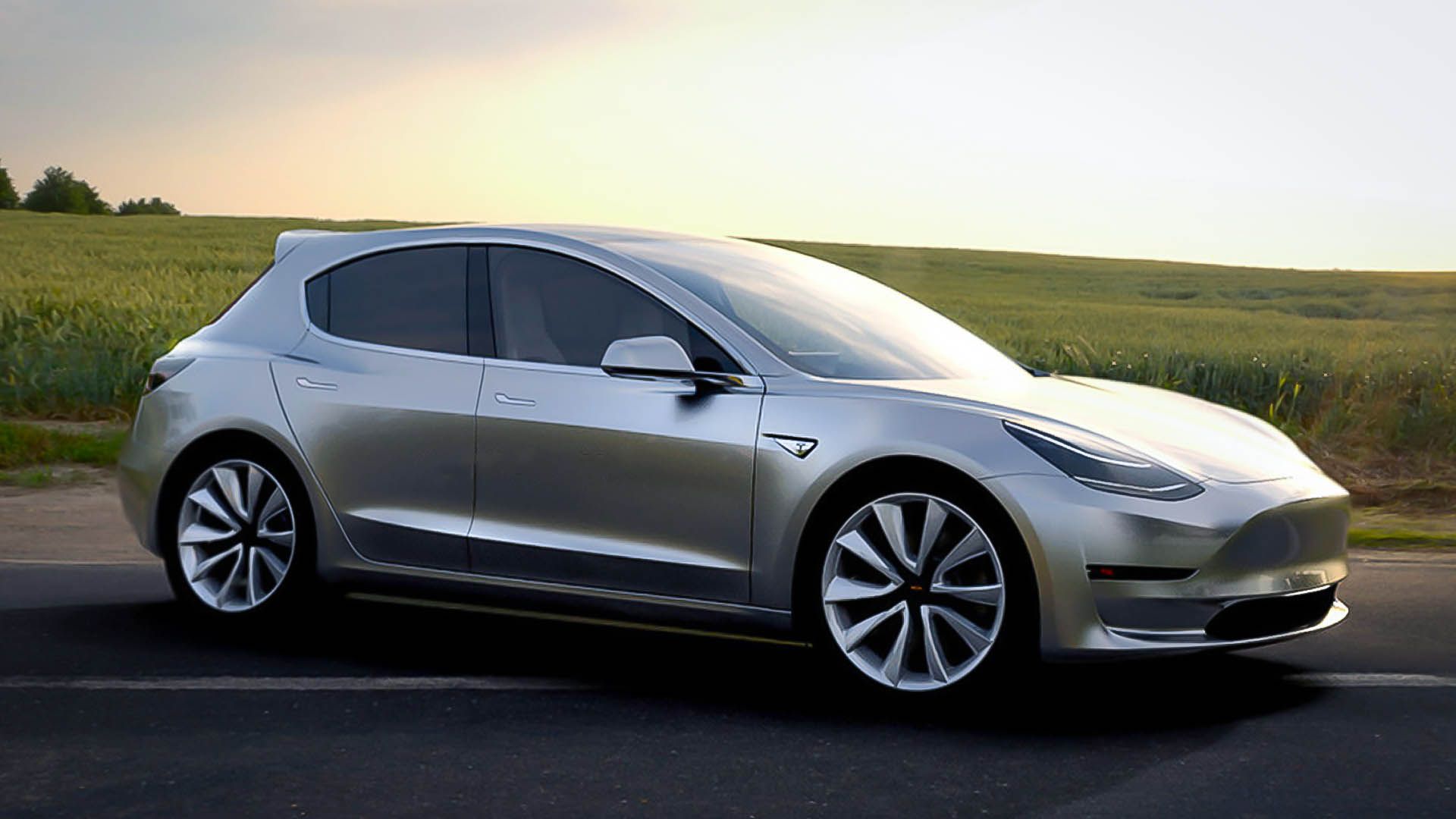 An Image Of A Silver Tesla Model 2