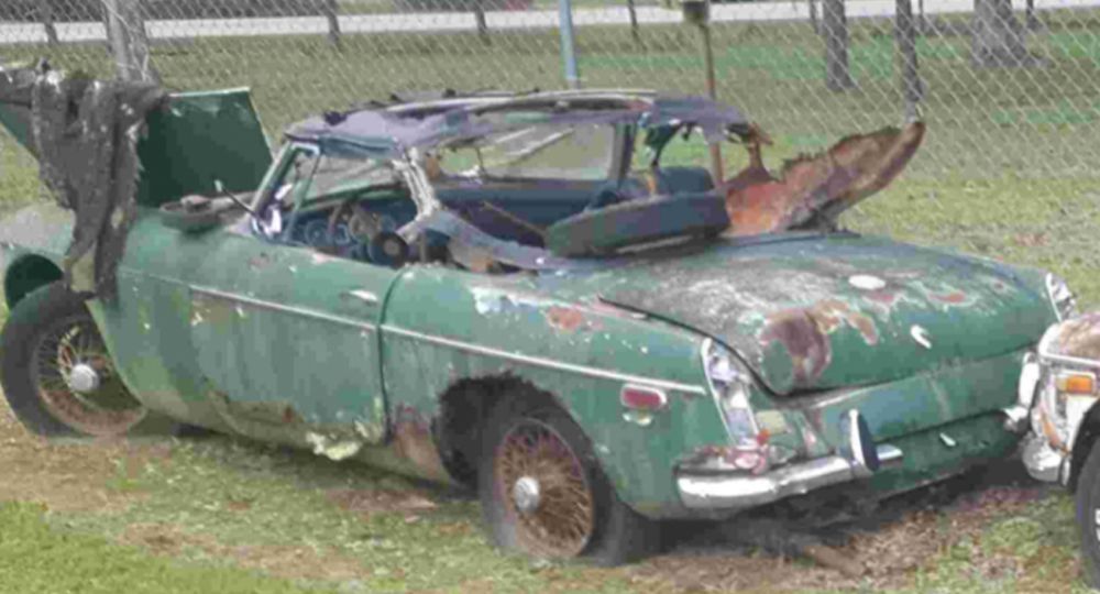 Abandoned MG sedan believed to be an MGT