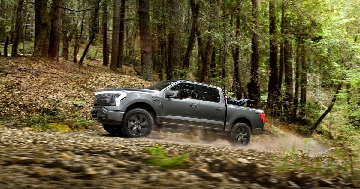The F-150 Lightning in a forest