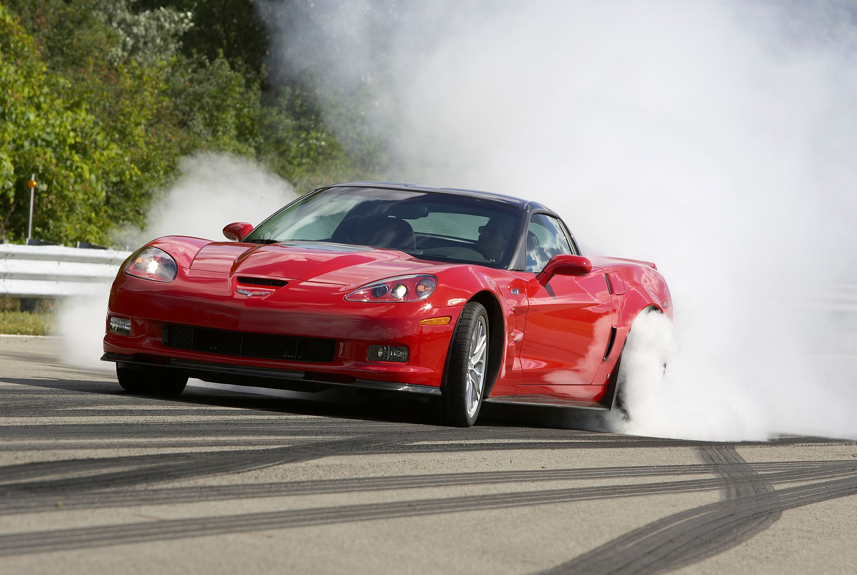 A red ZR1 doing a burnout.