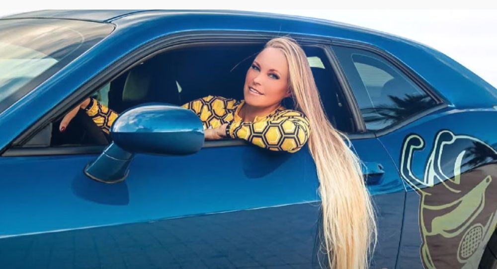 Playboy Playmate Audra Lynn driving her 2020 Dodge Challenger SRT
