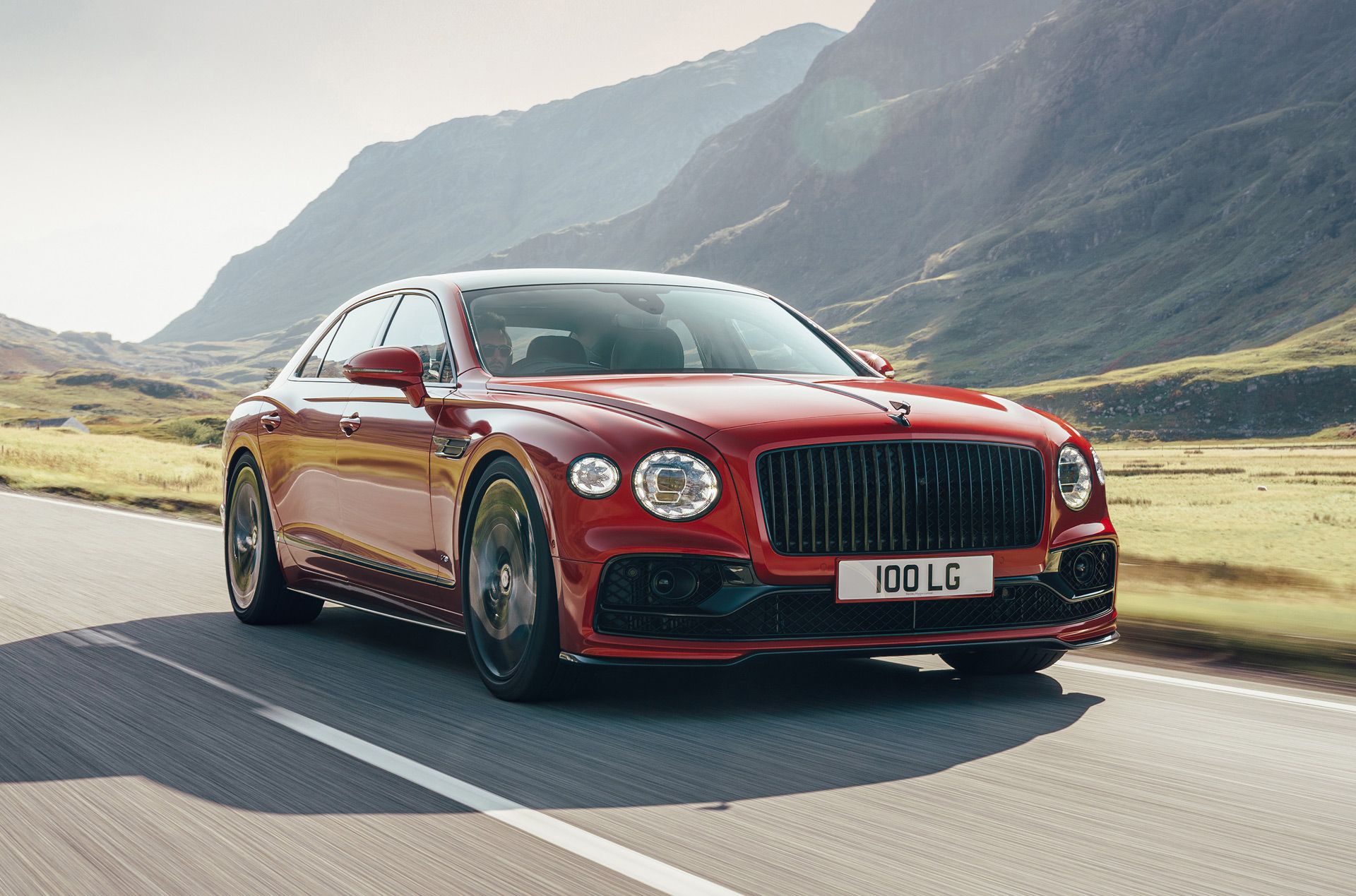 A Red 2022 Bentley Flying Spur On Road