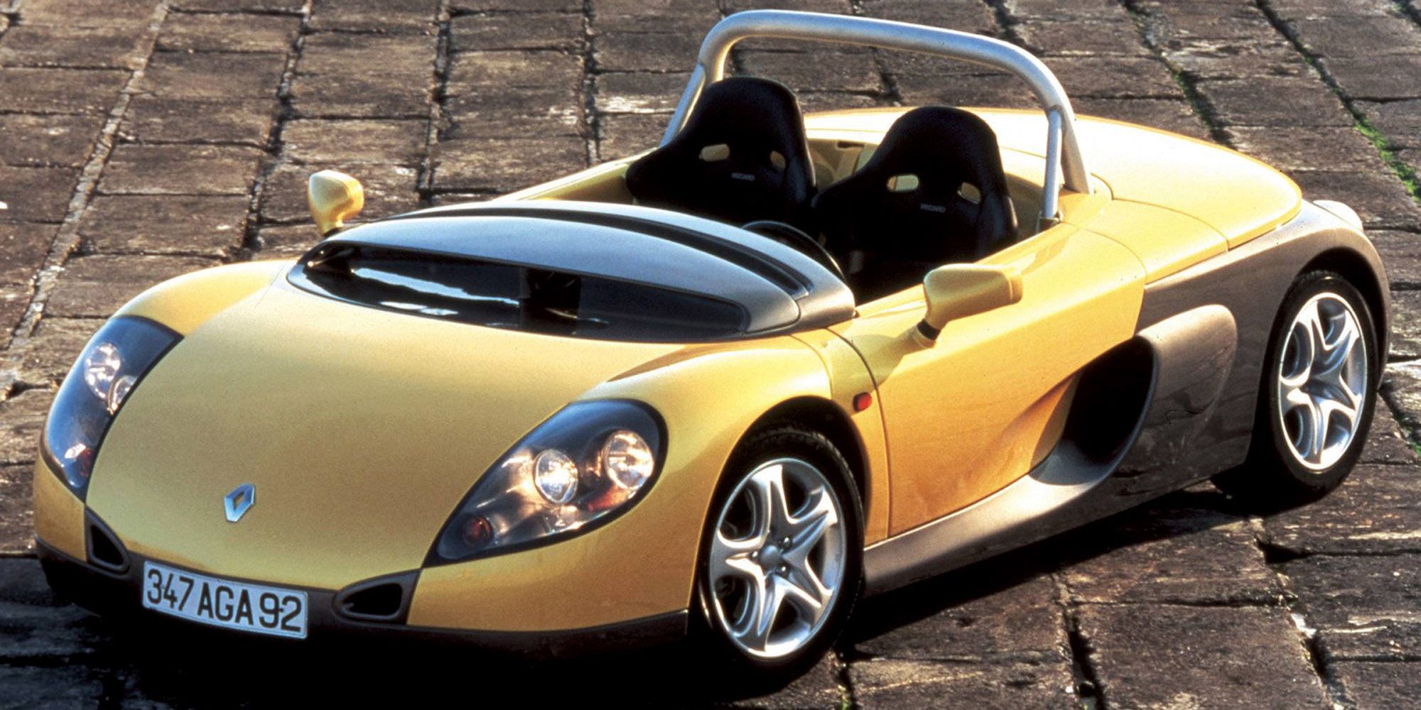 The Renault Sport Spider in a two-tone yellow and gray finish