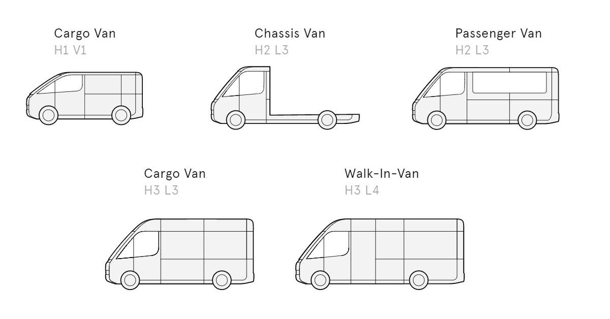 Arrival van comes in 3 heights and 3 length options