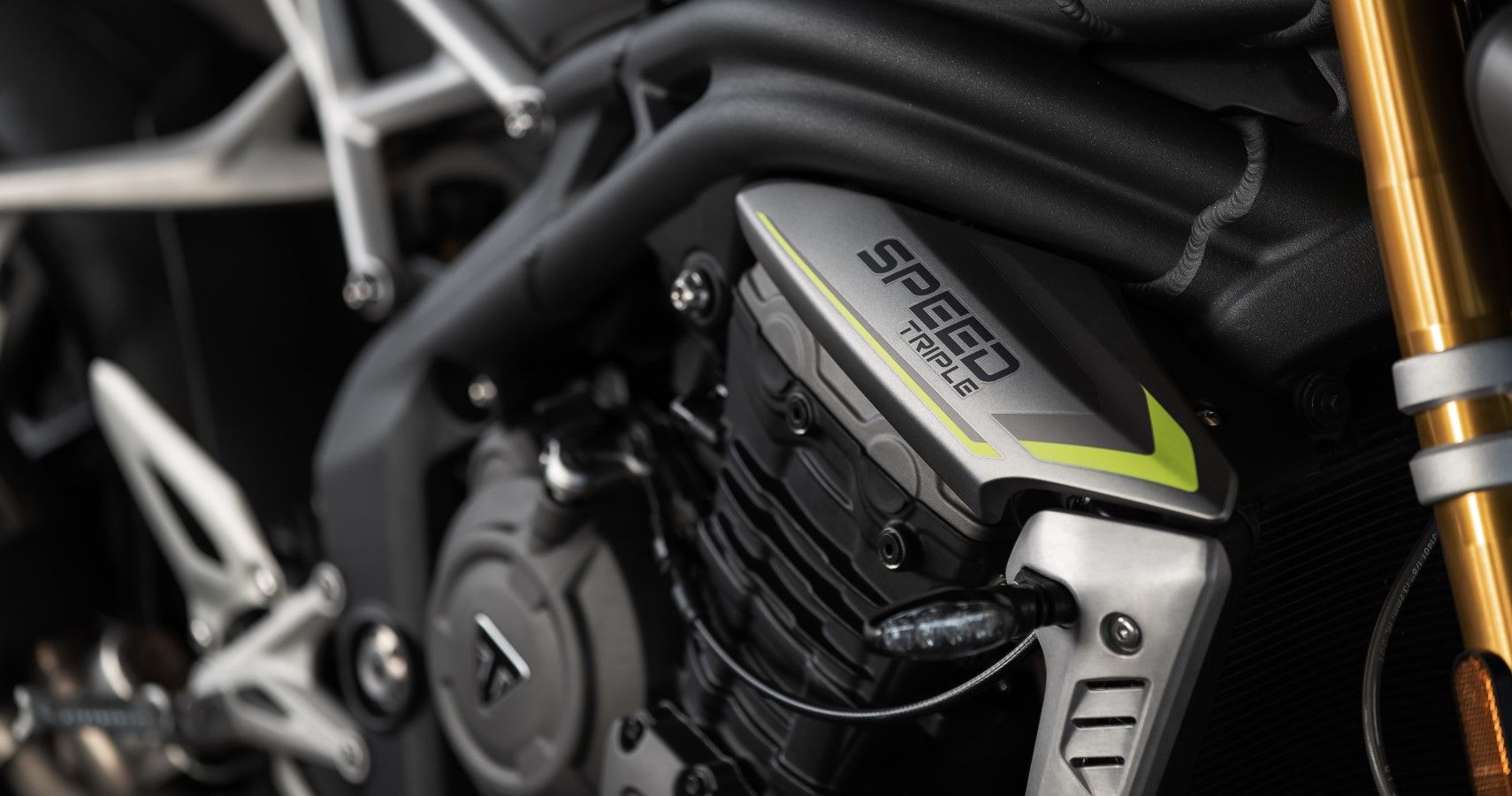 Triumph Speed Triple 1200 RS 3-cylinder engine close up view