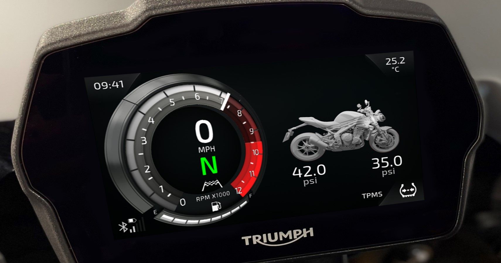 Triumph Speed Triple 1200 RS TFT display close up view