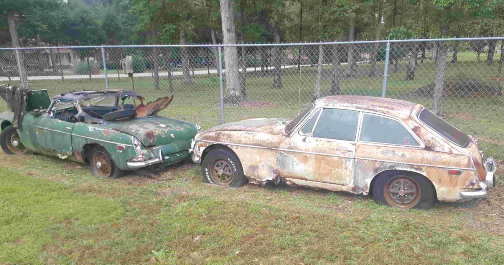 Two rusted MG sedans found buried on Georgian rural property