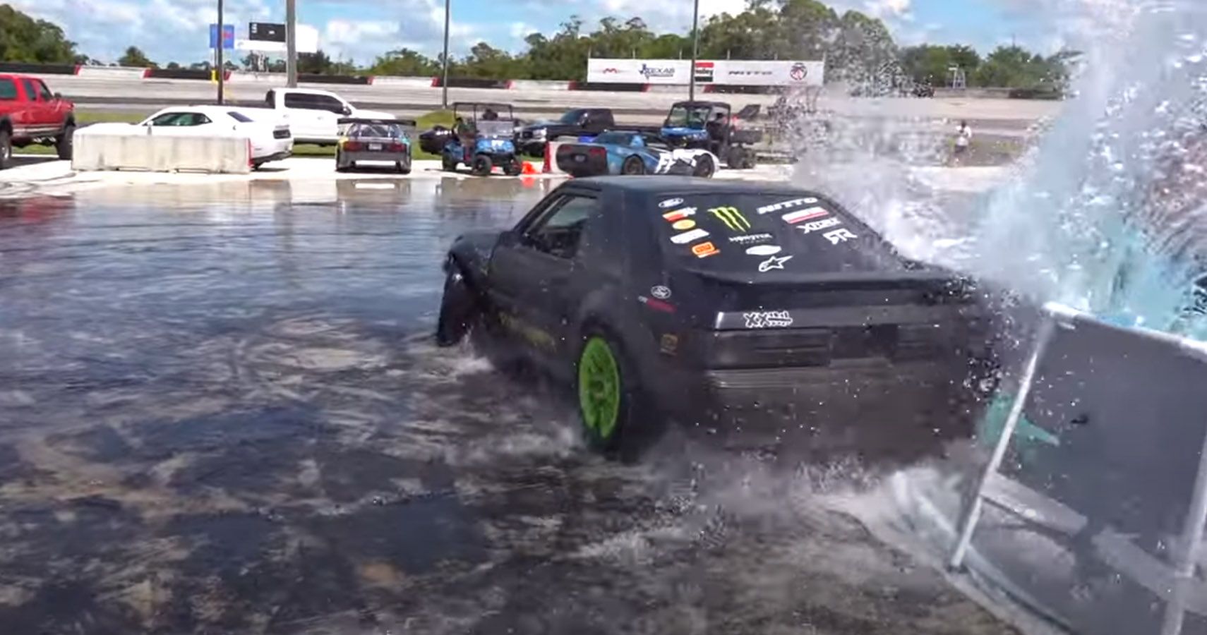 1969 Ford Mustang RTR-X slams into side of swimming pool