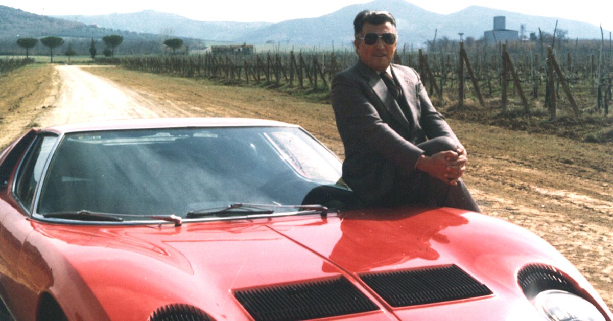 Ferruccio Lamborghini Sitting On His Miura Rossa