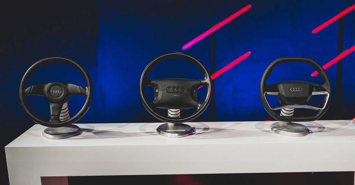 Audi's Steering Wheel Generations - 1986, 1996, 2021 (From Left) 