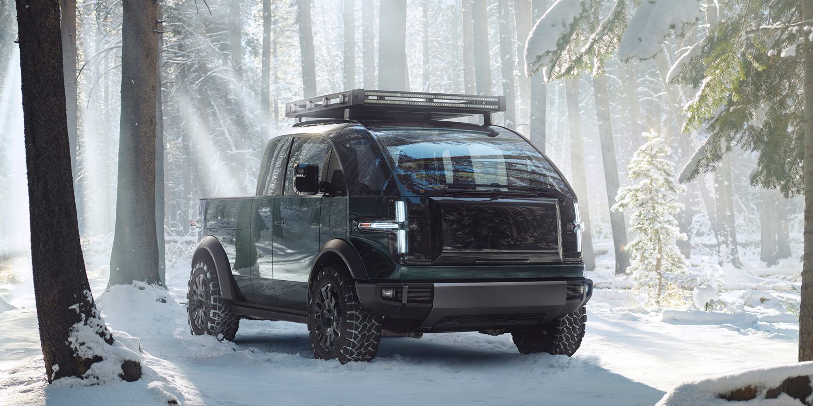 Canoo Pickup in the snow