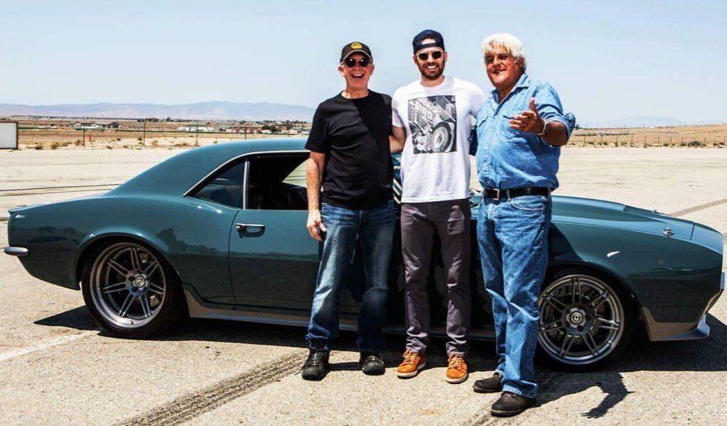 Chris Evans and Jay Leno with the SpeedKore Camaro restomod