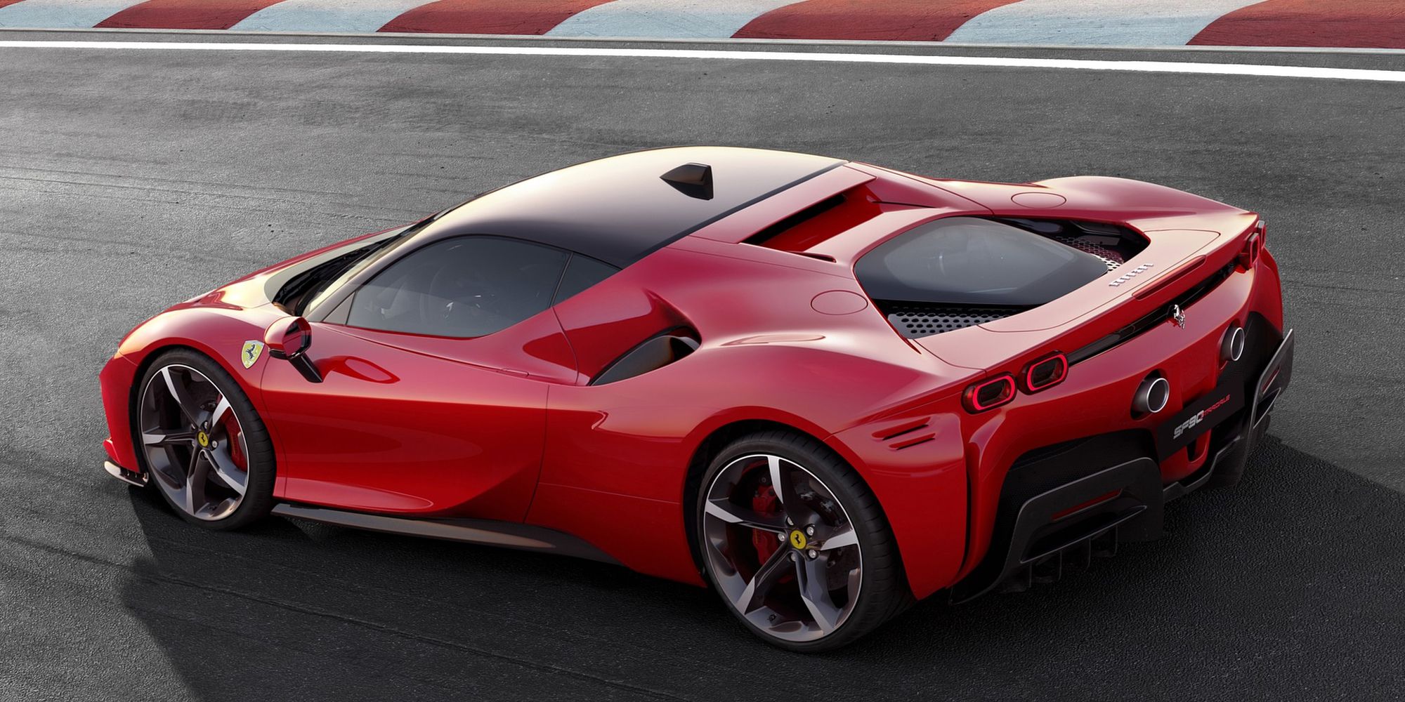 Rear 3/4 view of the SF90 Stradale