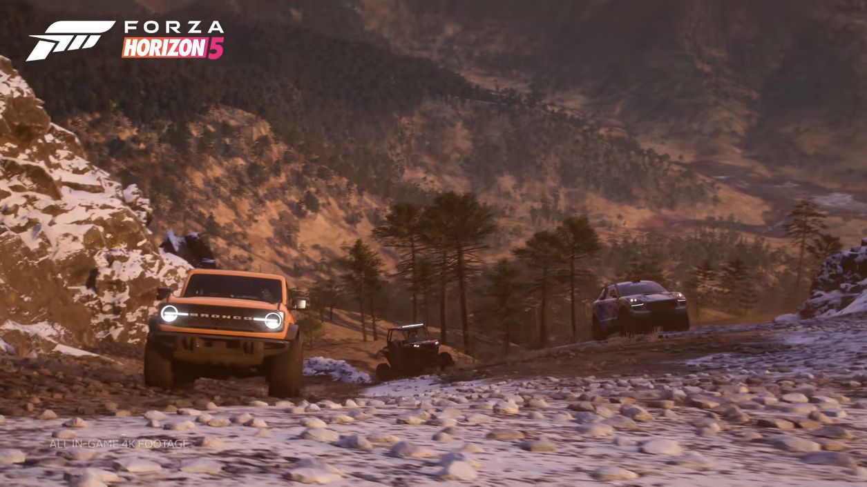 A group of offroad vehicles in Forza Horizon 5