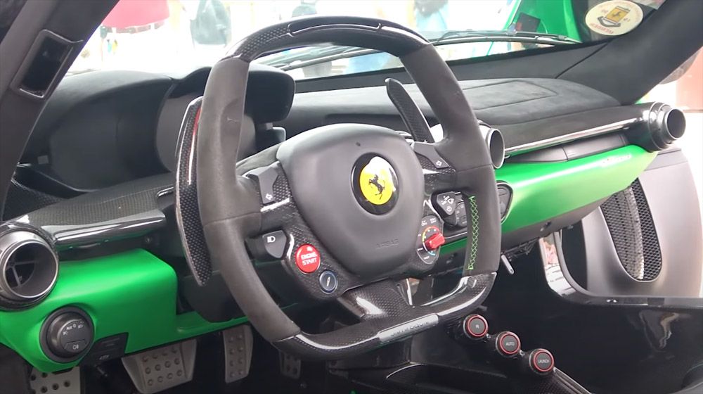 Green Ferrari LaFerrari steering wheel and interior
