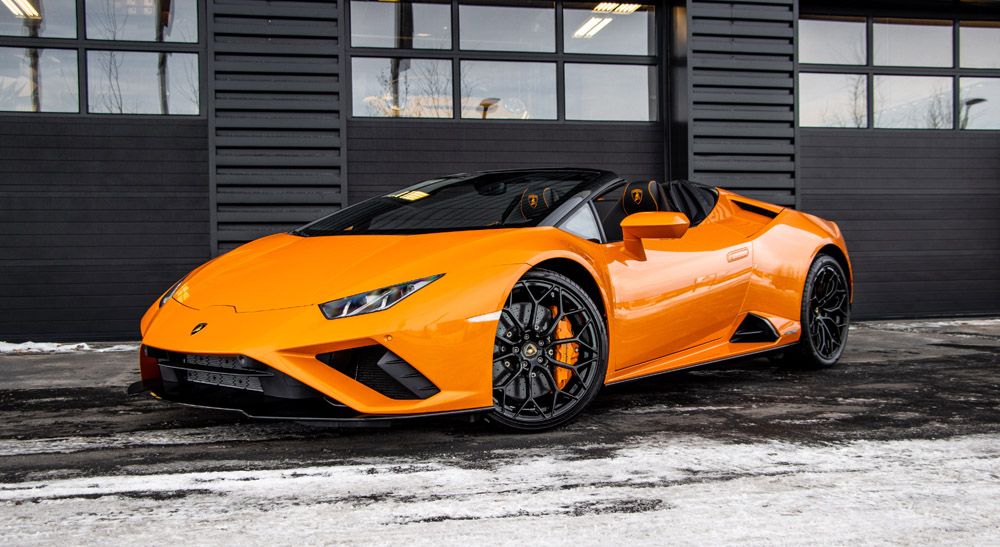 Lamborghini Huracane EVO 4WD Spyder outside Calgary garage