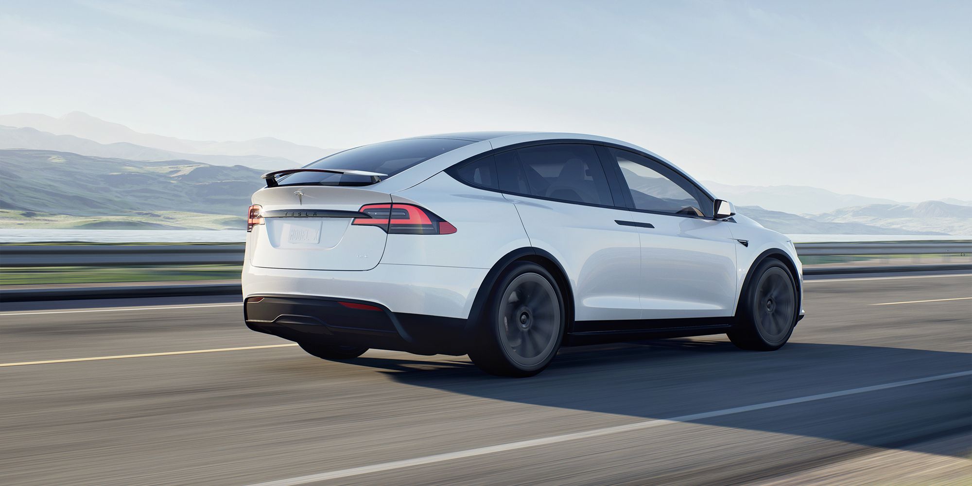 Rear 3/4 view of the Model X in white