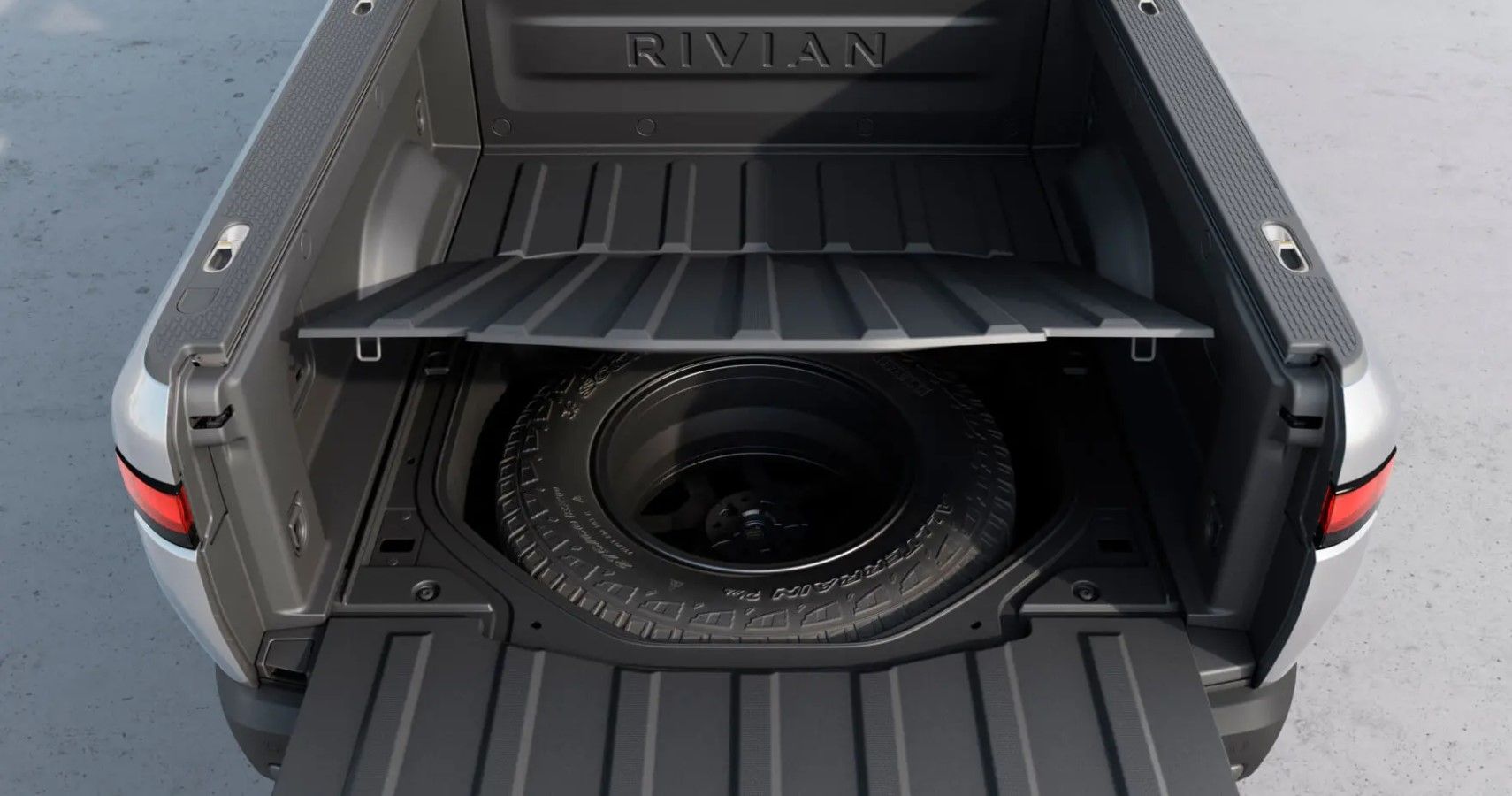 Rivian R1T Under-bed storage for spare tire