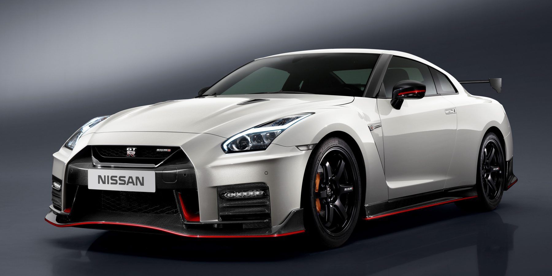 2020 Nissan GT-R Nismo, white, red striped bumpers, Nissan