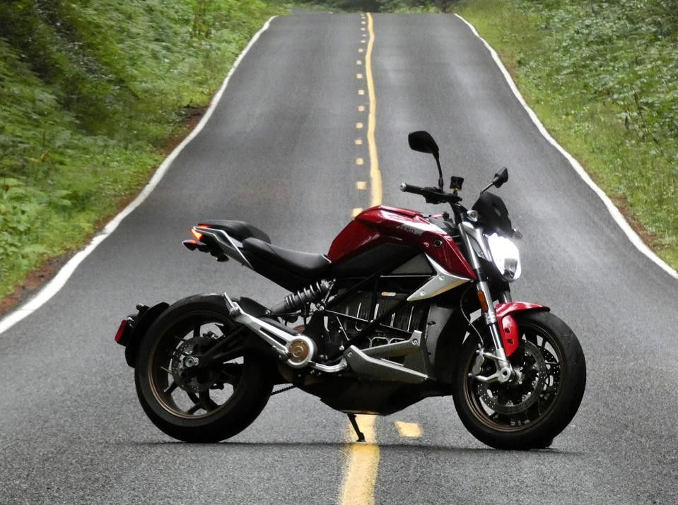 A Red Zero SRF Motorcycle On The Road