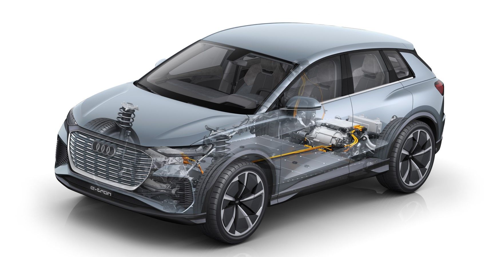 Vue de la configuration du groupe motopropulseur de l'Audi Q4 e-tron
