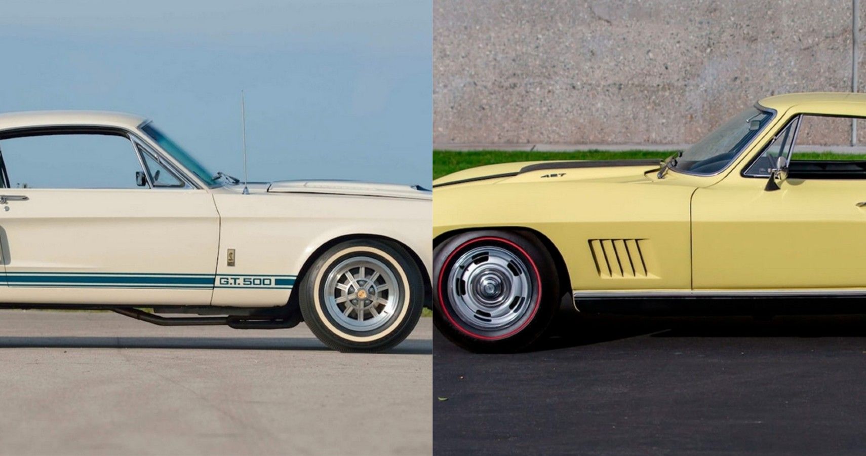 An Image Of A White Shelby Super Snake And A Yellow Chevrolet Corvette ZL1 L88 