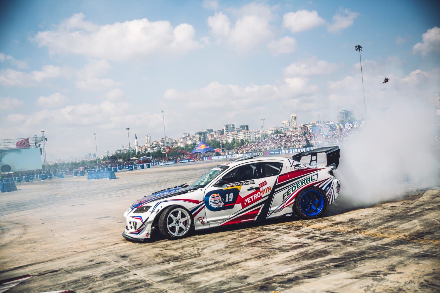Red, White, and Blue car Drift Racing