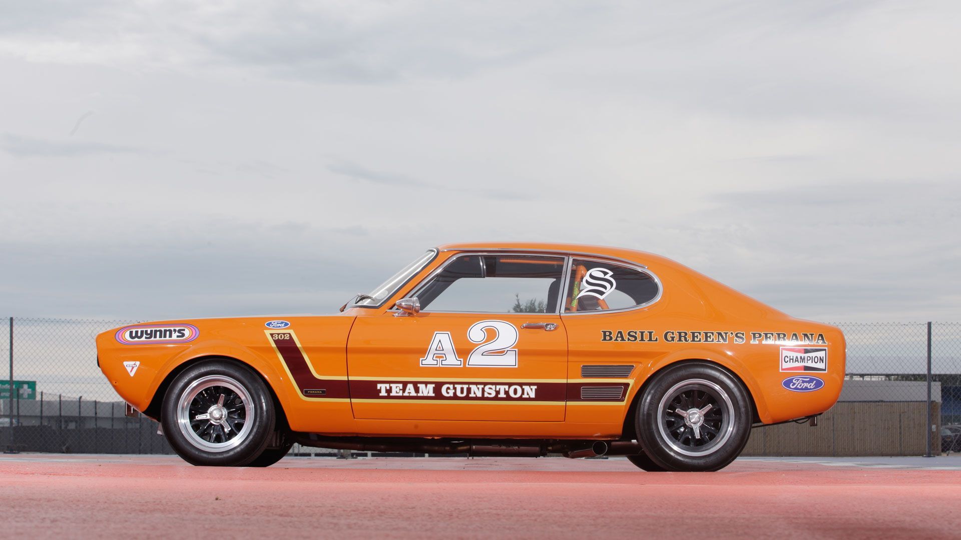 Ford Capri Perana, front, race cars, orange with decals, side, Pinterest 