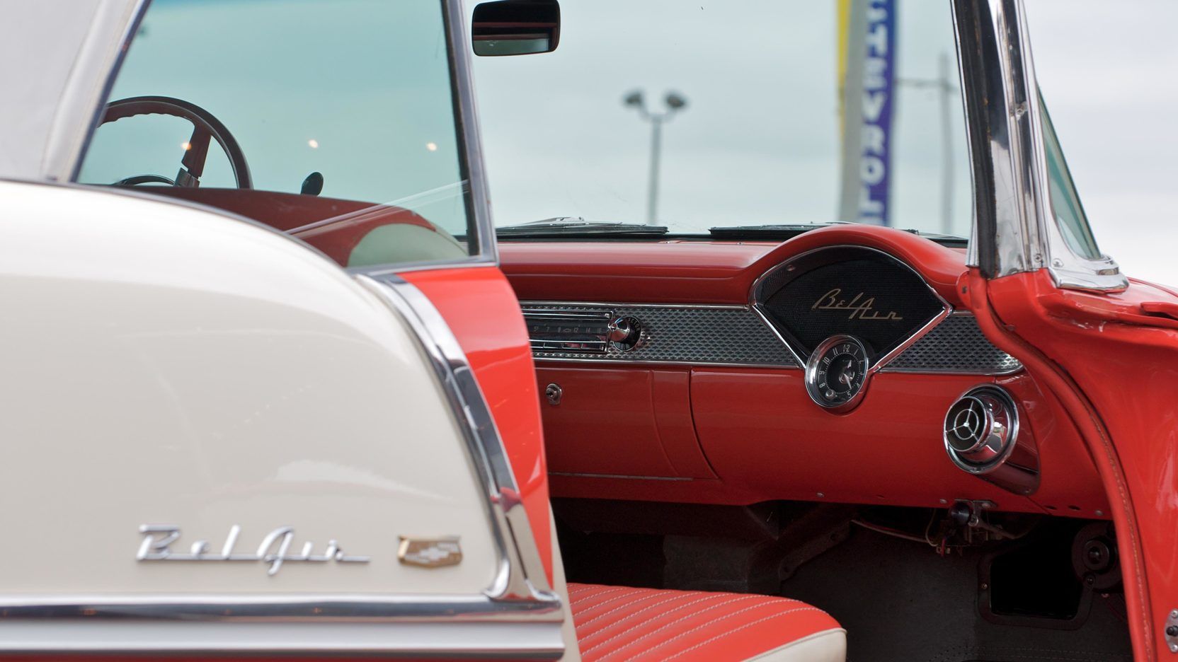 Interior, optionals, 1955 Chevrolet Bel Air 2-Doors red leather