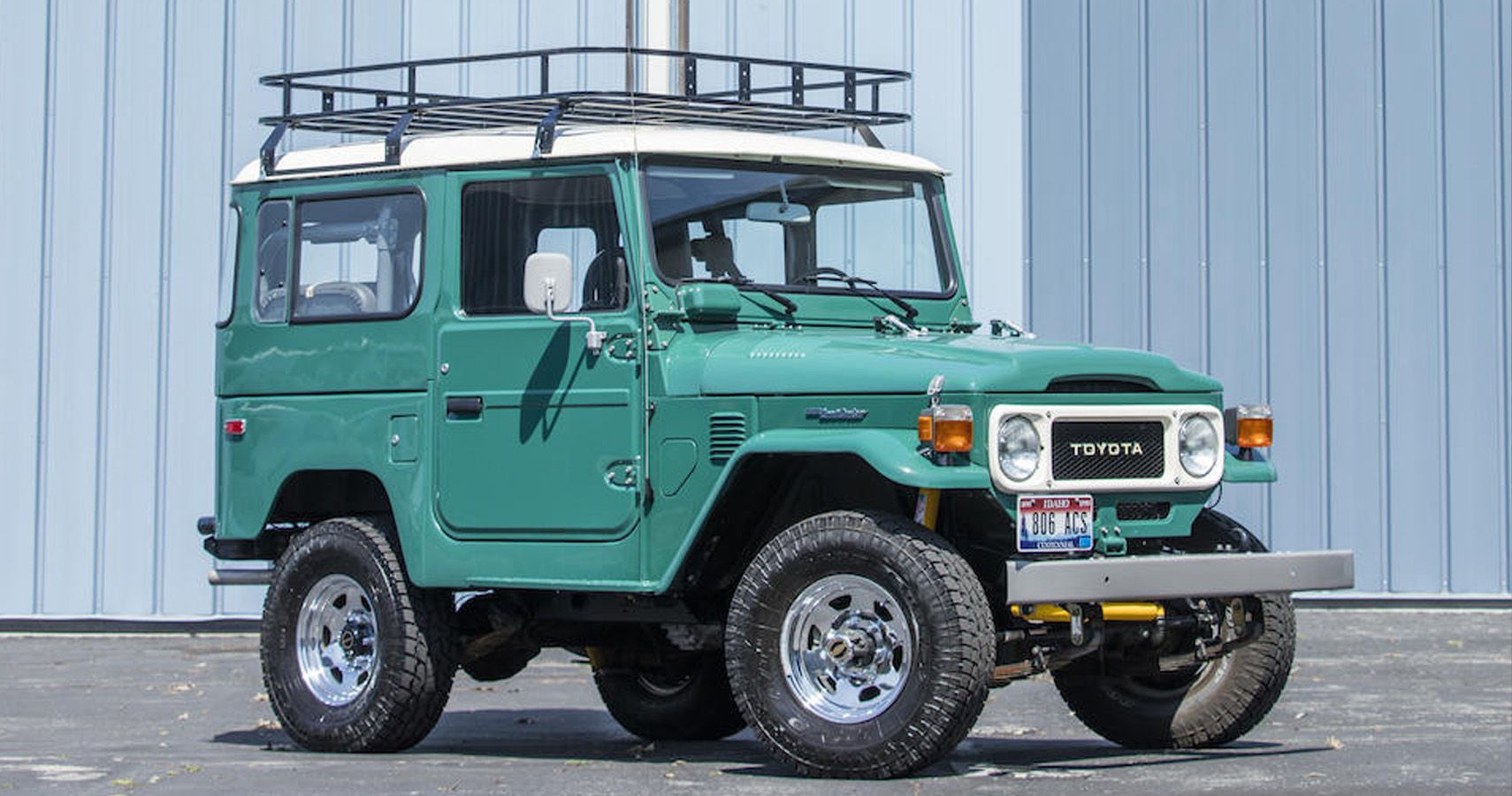 Toyota 1980 FJ40 Land Cruiser once owned by Tom Hanks in parking lot