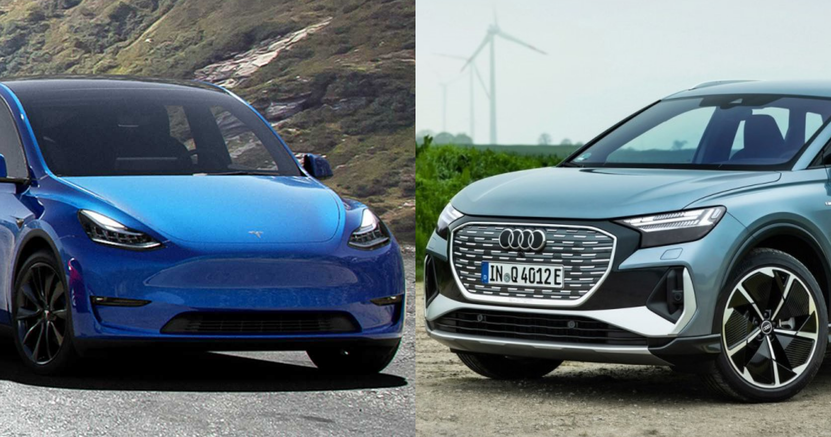 Audi Q4 e-tron vs. Tesla Model Y front fascia
