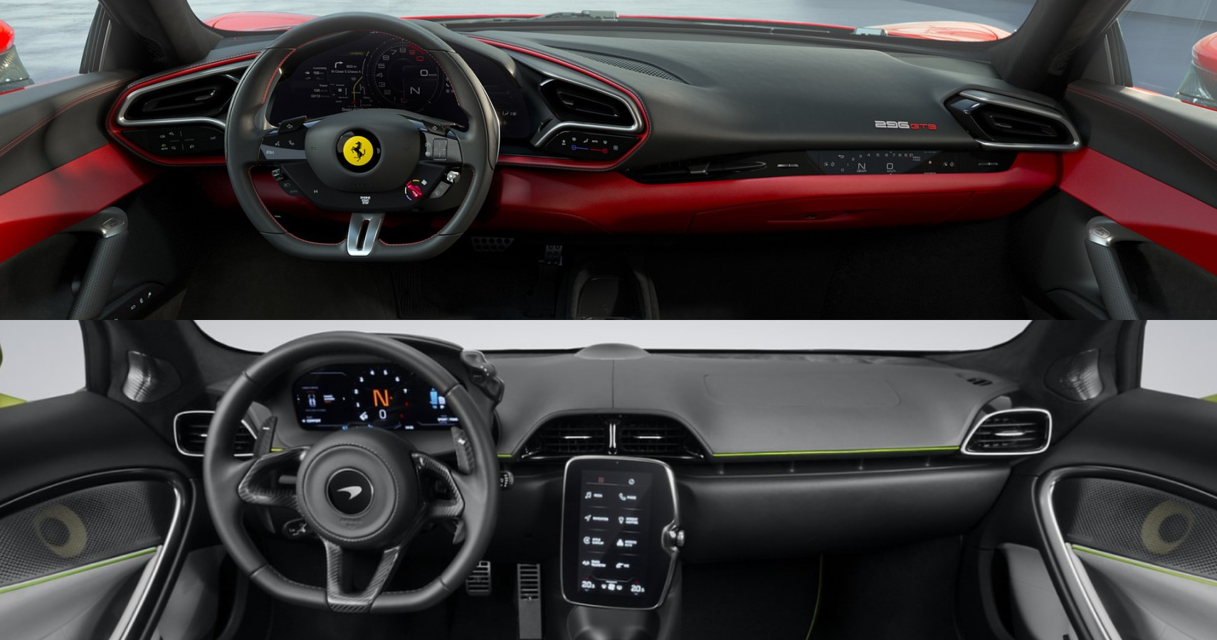 Ferrari 296 GTB Vs. McLaren Artura dashboard comparison