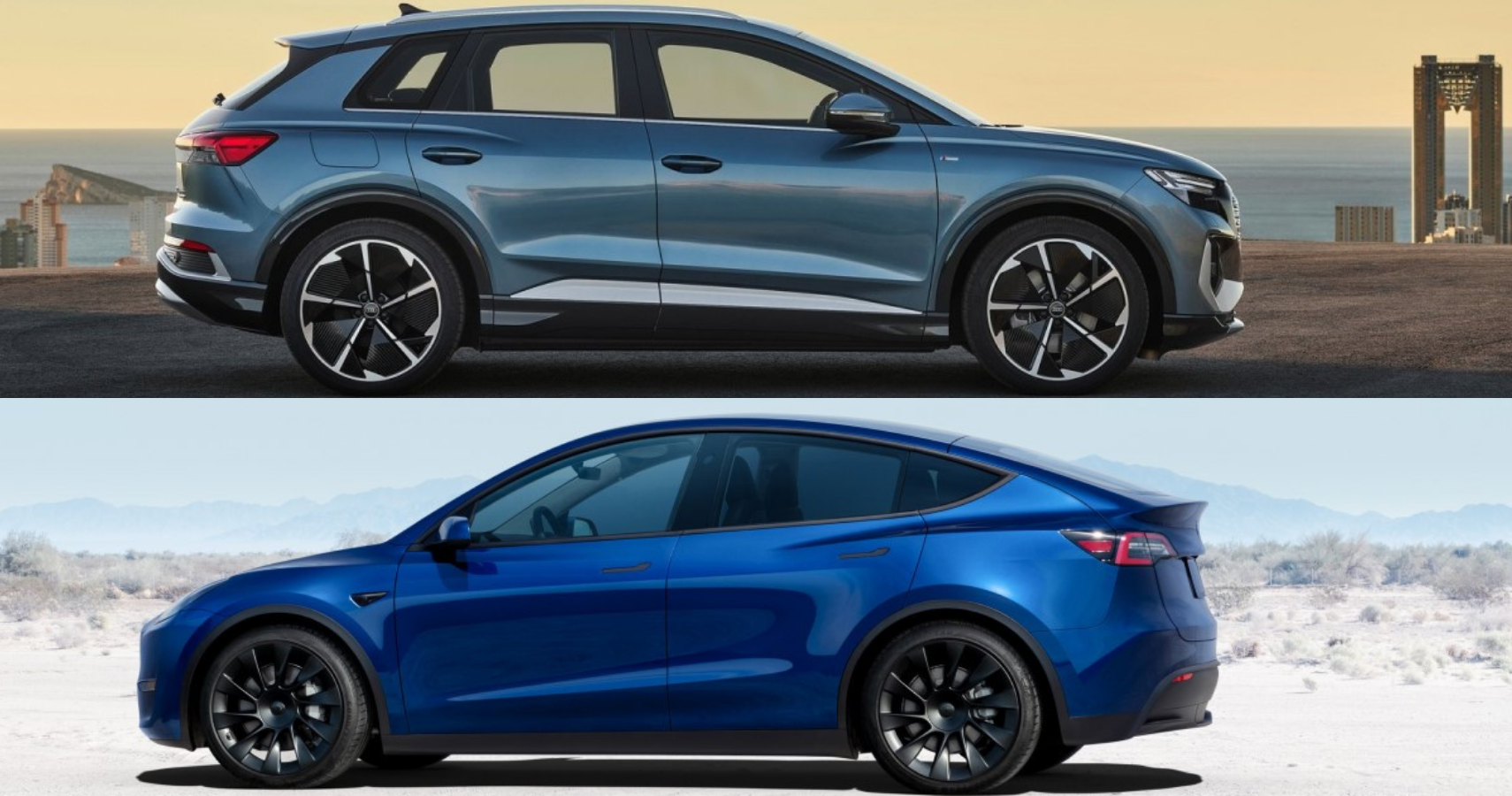 Audi Q4 e-tron vs. Tesla Model Y side view comparison