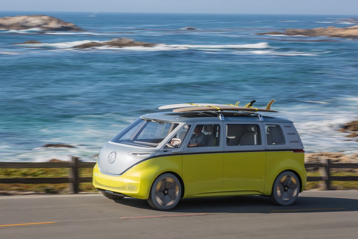 Volkswagen I.D Buzz Campervan EV Concept On Beach Road