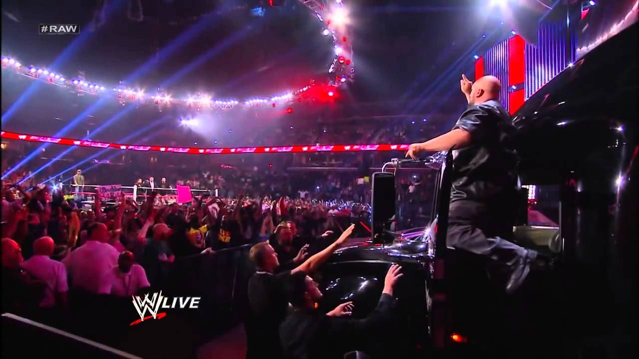 Big Show in a Semi crushing everything in his way to the WWE Raw Arena