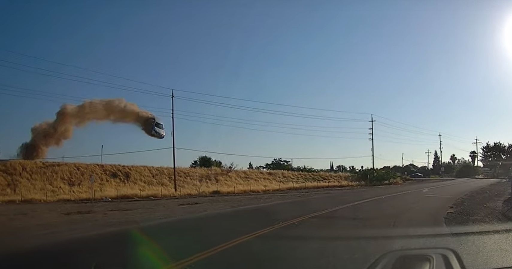 Watch: High-Flying Sedan Catches Air In Freak Accident Off Highway