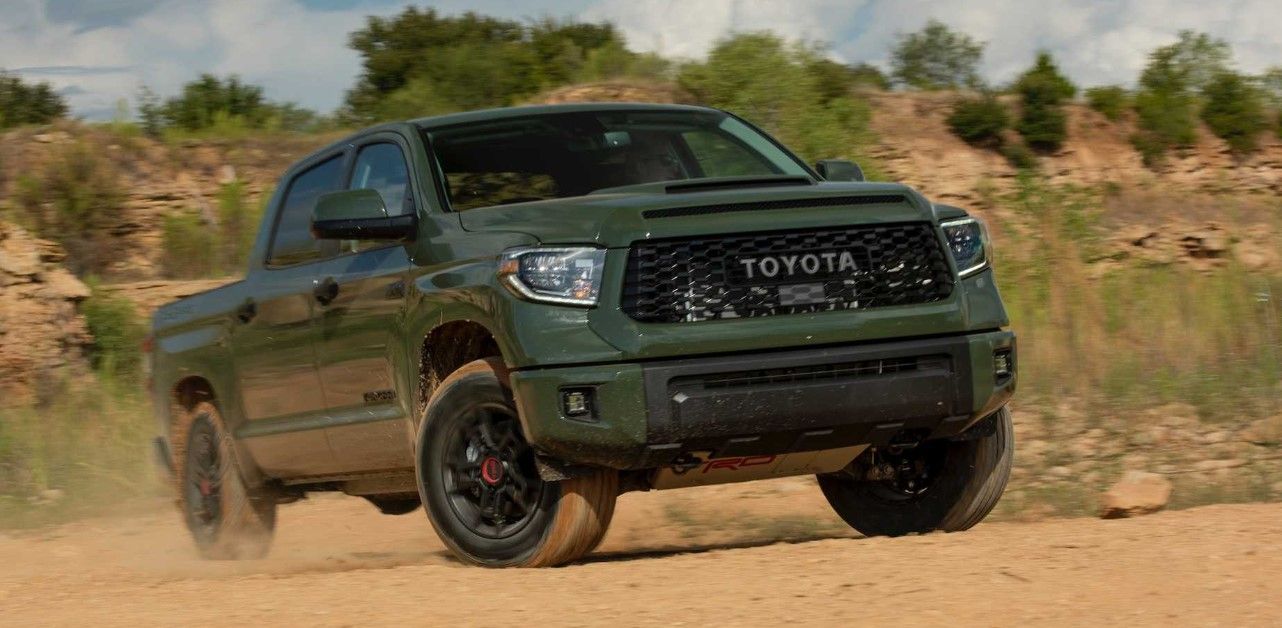 A Green 2022 Toyota Tundra TRD Pro Off-Roading