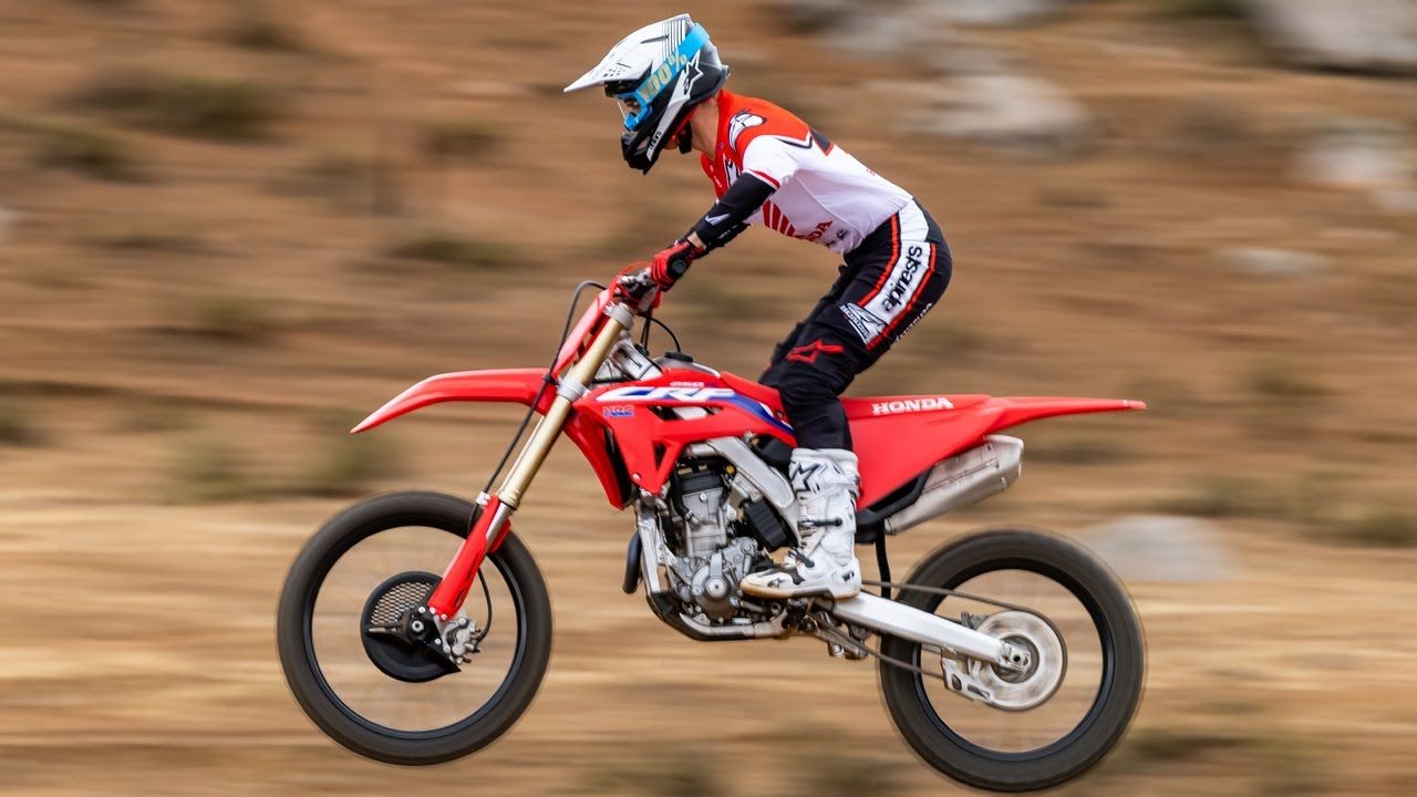 A Person Driving The 2022 Honda CRF250R Dirtbike