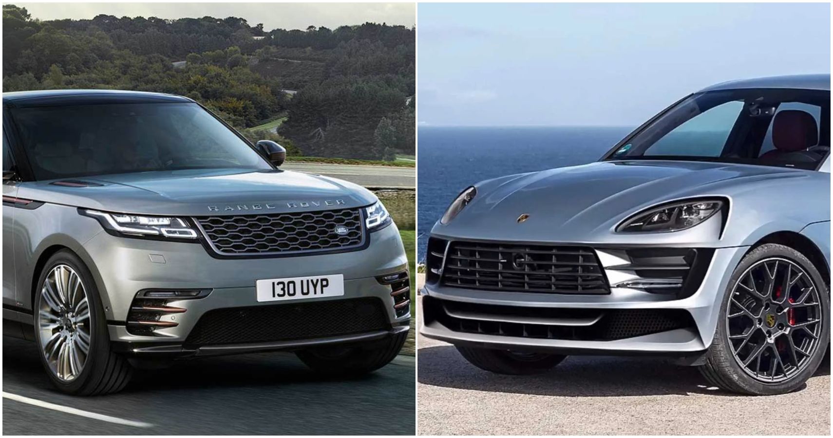 An Image Of A Range Rover Velar And A Porsche Macan Side By Side